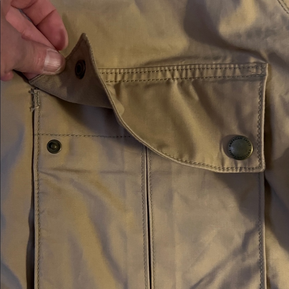 LK NW 🦅 AMERICAN EAGLE COTTON KHAKI CAMEL TAN LINED JACKET w/CORDUROY COLLAR XXL - Picture 11 of 15